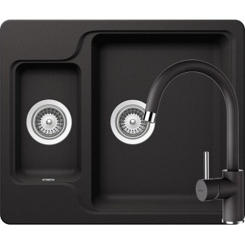 Set Chiuveta Manhattan N-150 610 x 510 mm si Baterie Plutos Nero Schock Cristalite - 1