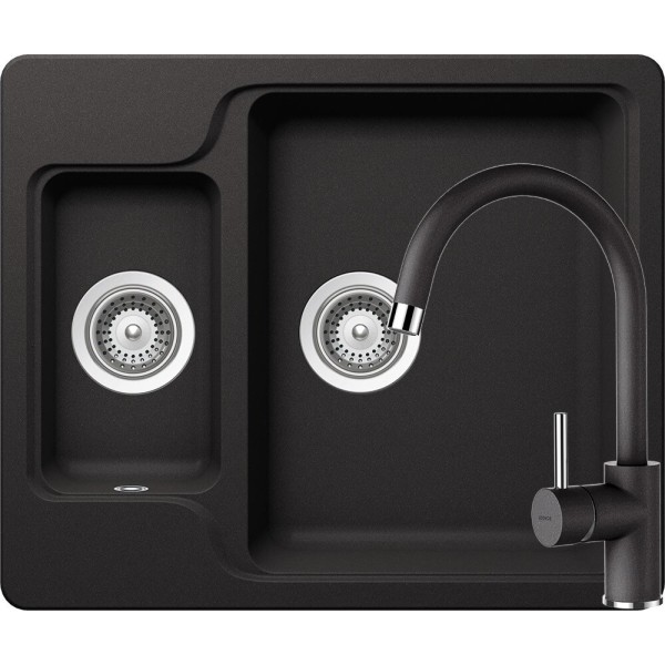 Set Chiuveta Manhattan N-150 610 x 510 mm si Baterie Plutos Nero Schock Cristalite - 1