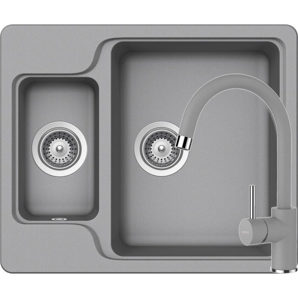 Set Chiuveta Manhattan N-150 610 x 510 mm si Baterie Plutos Croma Schock Cristalite - 1