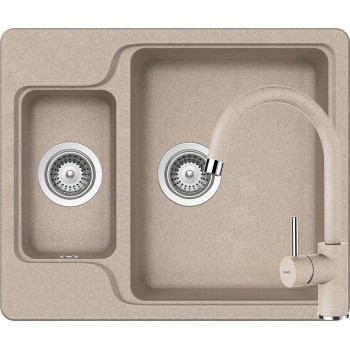 Set Chiuveta Manhattan N-150 610 x 510 mm si Baterie Plutos Sabbia Schock Cristalite - 1