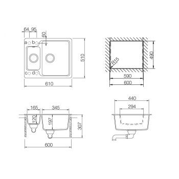Set Chiuveta Manhattan N-150 610 x 510 mm si Baterie Plutos Alpina Schock Cristalite - 1