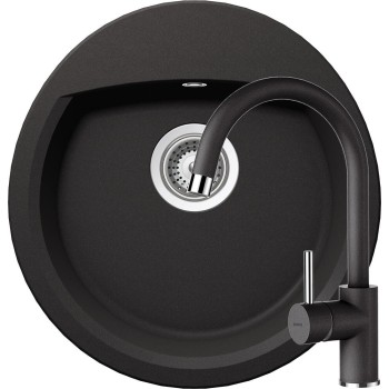 Set Chiuveta Manhattan R-100 470 x 490 mm si Baterie Plutos Nero Schock Cristalite - 1