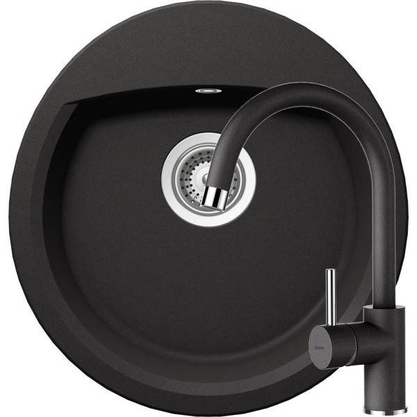 Set Chiuveta Manhattan R-100 470 x 490 mm si Baterie Plutos Nero Schock Cristalite - 1