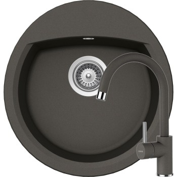 Set Chiuveta Manhattan R-100 470 x 490 mm si Baterie Plutos Asphalt Schock Cristalite - 1