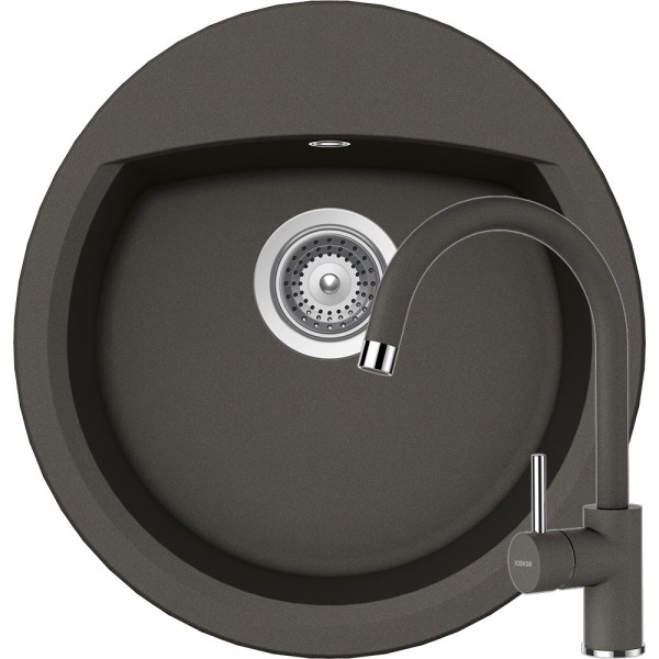 Set Chiuveta Manhattan R-100 470 x 490 mm si Baterie Plutos Asphalt Schock Cristalite - 1