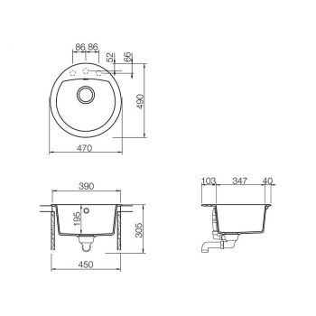 Set Chiuveta Manhattan R-100 470 x 490 mm si Baterie Plutos Beton Schock Cristalite - 1