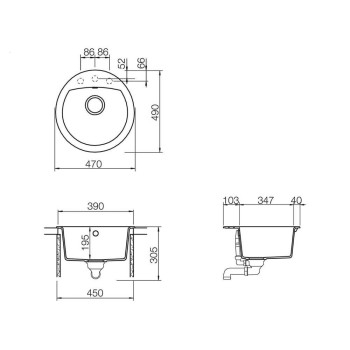 Set Chiuveta Manhattan R-100 470 x 490 mm si Baterie Plutos Croma Schock Cristalite - 1