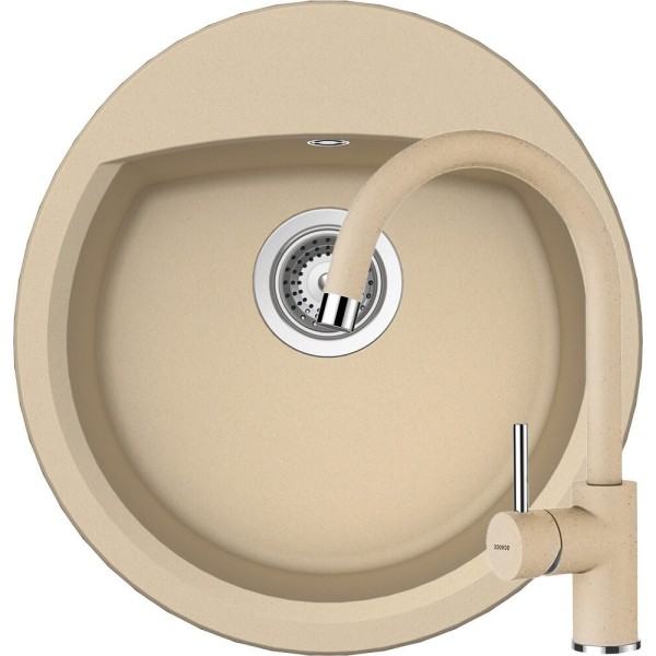 Set Chiuveta Manhattan R-100 470 x 490 mm si Baterie Plutos Moonstone Schock Cristalite - 1