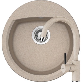 Set Chiuveta Manhattan R-100 470 x 490 mm si Baterie Plutos Sabbia Schock Cristalite - 1