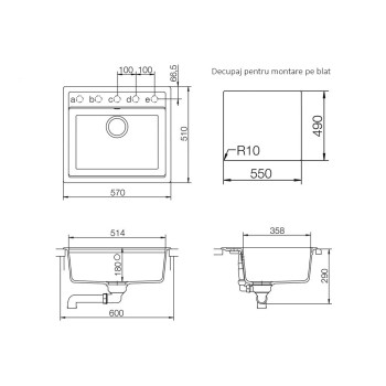 Set Chiuveta Nemo N-100 570 x 510 mm si Baterie Plutos Croma Schock Cristalite - 1