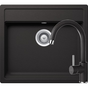 Set Chiuveta Nemo N-100 570 x 510 mm si Baterie Plutos Nero Schock Cristalite - 1