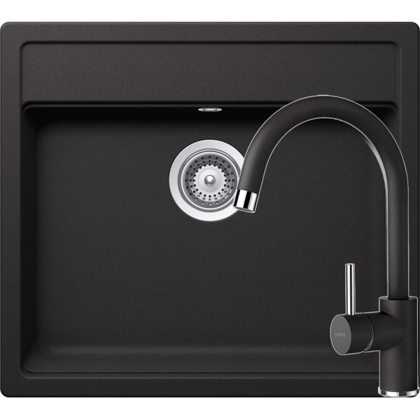 Set Chiuveta Nemo N-100 570 x 510 mm si Baterie Plutos Nero Schock Cristalite - 1