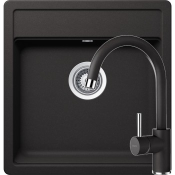 Set Chiuveta Nemo N-100S 490 x 510 mm si Baterie Plutos Nero Schock Cristalite - 1