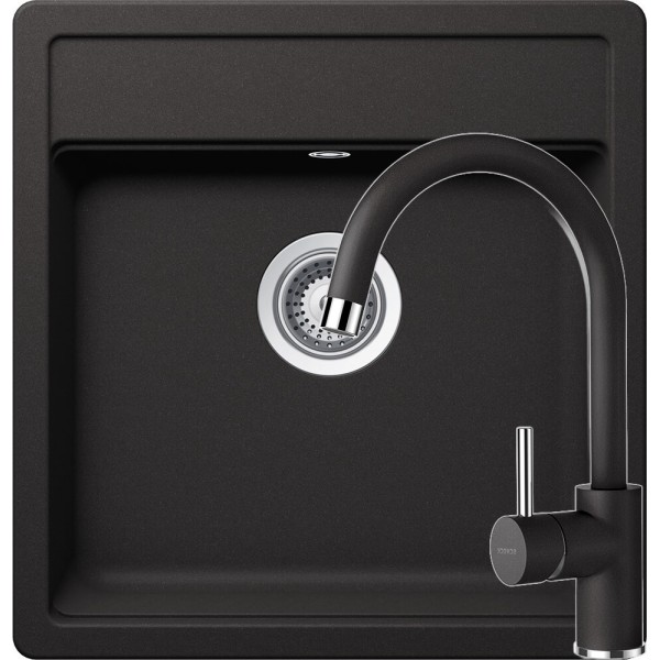 Set Chiuveta Nemo N-100S 490 x 510 mm si Baterie Plutos Nero Schock Cristalite - 1