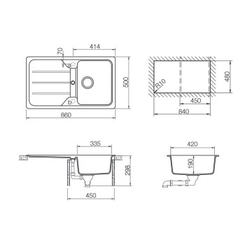 Set Chiuveta Formhaus D-100 860 x 500 mm si Baterie Schock Cosmo Asphalt Cristalite - 1