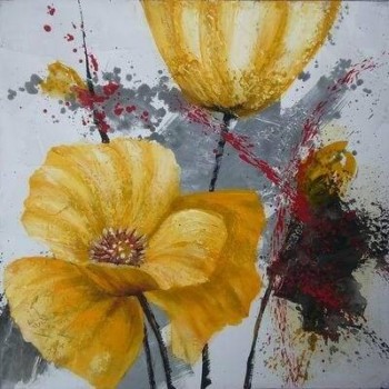 Tablou pictat manual Crizanteme galbene, dimensiunea 40x40cm - 3
