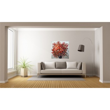 Tablou pictat manual Geranium rosu, dimensiunea 60x60cm - 2