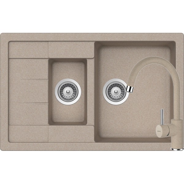 Set Schock Chiuveta Manhattan D-150S 780 x 500 mm si Baterie Plutos, Sabbia Cristalite - 1