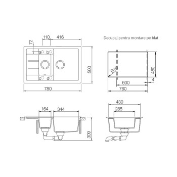 Chiuveta Schock Manhattan D-150S 780 x 500 mm, Sabbia Cristalite - 1