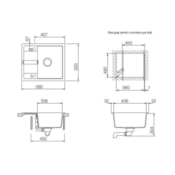 Set Schock Chiuveta Ronda D-100 580 x 500 mm si Baterie Plutos, Alpina Cristalite - 1