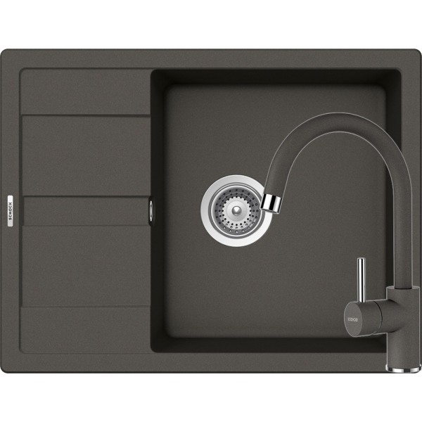 Set Schock Chiuveta Ronda D-100L 650 x 500 mm si Baterie Plutos, Asphalt Cristalite - 1