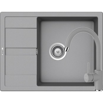 Set Schock Chiuveta Ronda D-100L 650 x 500 mm si Baterie Plutos, Croma Cristalite - 1