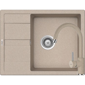 Set Schock Chiuveta Ronda D-100L 650 x 500 mm si Baterie Plutos, Sabbia Cristalite - 1