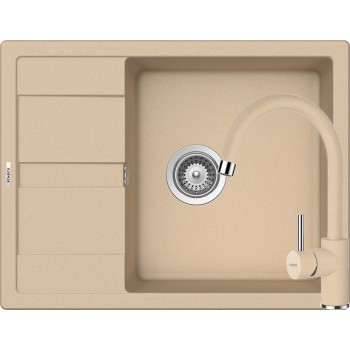 Set Schock Chiuveta Ronda D-100L 650 x 500 mm si Baterie Plutos, Moonstone Cristalite - 1