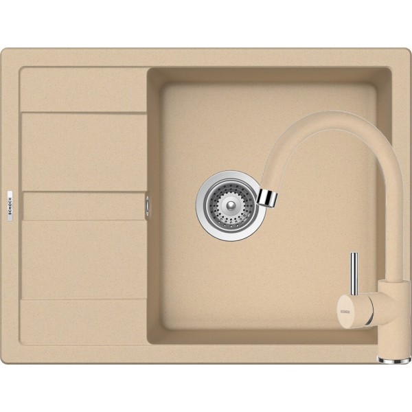 Set Schock Chiuveta Ronda D-100L 650 x 500 mm si Baterie Plutos, Moonstone Cristalite - 1