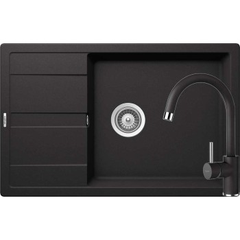 Set Schock Chiuveta Ronda D-100XL 780 x 500 mm si Baterie Plutos, Nero Cristalite - 1