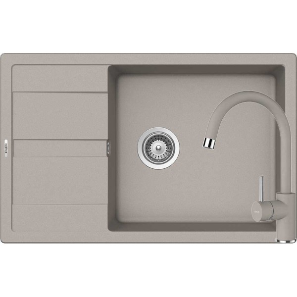 Set Schock Chiuveta Ronda D-100XL 780 x 500 mm si Baterie Plutos, Beton Cristalite - 1