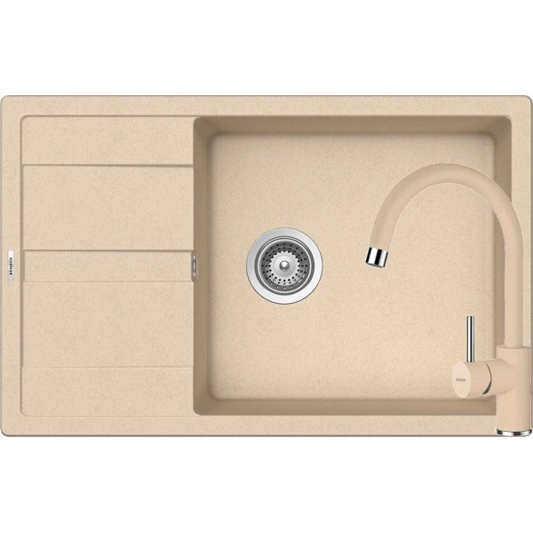 Set Schock Chiuveta Ronda D-100XL 780 x 500 mm si Baterie Plutos, Moonstone Cristalite - 1