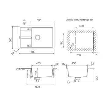 Set Schock Chiuveta Ronda D-100XL 780 x 500 mm si Baterie Plutos, Alpina Cristalite - 1