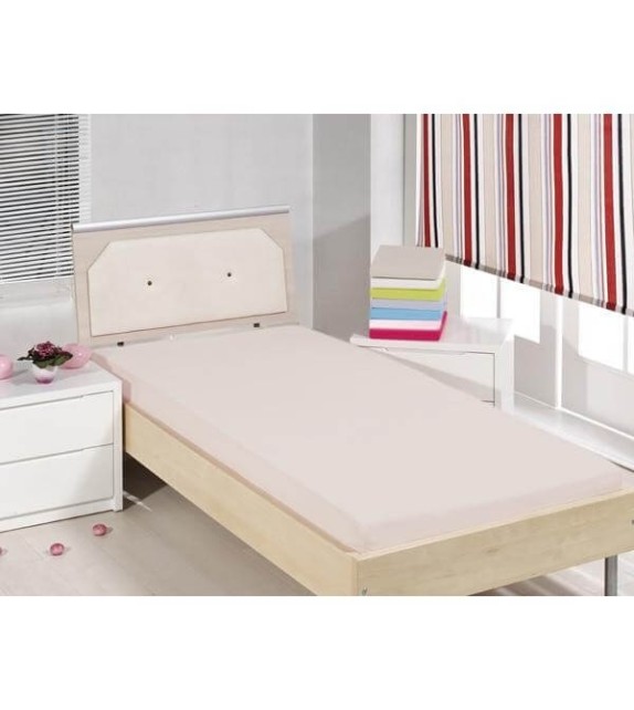 Cearceaf de pat cu elastic Mendola bedding, bumbac 100%, 90x200cm, bej