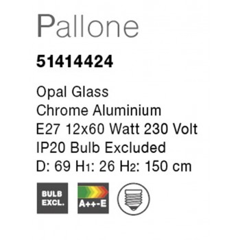 PALLONE, lustra moderna D69, E27 12x60W, crom - 1