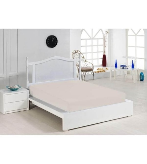 Cearceaf de pat cu elastic Mendola bedding, bumbac 100%, 180x200cm, bej - 1