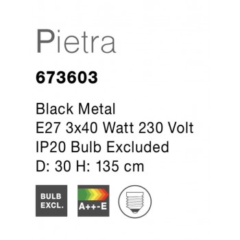 PIETRA, lustra design modern, D30, E27 3x40W, negru - 1