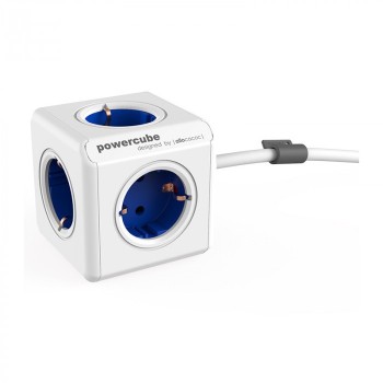 Priza cu prelungitor PowerCube Original - Allocacoc, 5 prize, alb-albastru - 1
