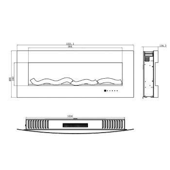 Semineu electric de perete ArtFlame ARCHY, 1222 x 550 x 157 mm, negru, cu telecomanda - 2
