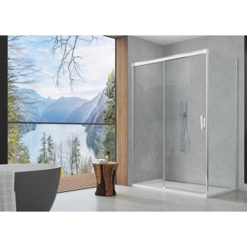 Cabina de dus SanSwiss CADURA 140 CAS2+CAST, cu usa culisanta dreapta + perete fix, profil  lucios, sticla securizata 6mm - 1