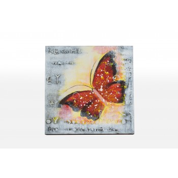 Tablou pictat manual Butterfly rosu, dimensiunea 40x40cm - 1