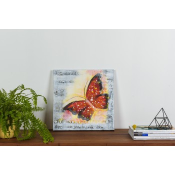 Tablou pictat manual Butterfly rosu, dimensiunea 40x40cm - 1
