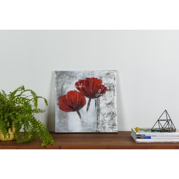 Tablou pictat manual Flori rosii, dimensiunea 40x40cm - 1