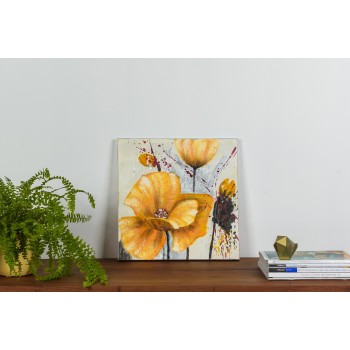 Tablou pictat manual Crizanteme galbene, dimensiunea 40x40cm - 1
