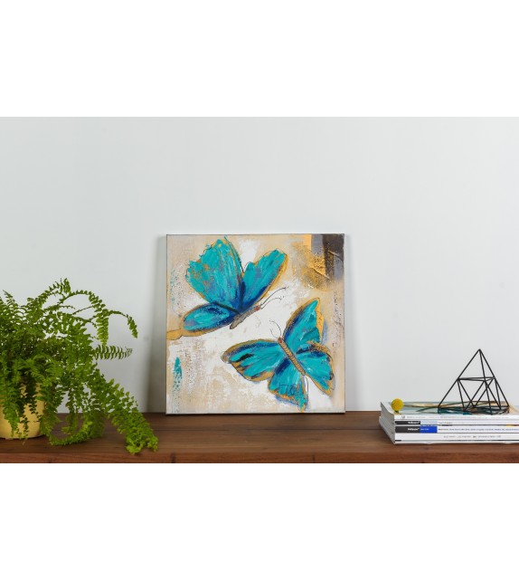 Tablou pictat manual Butterfly albastru, dimensiunea 40x40cm