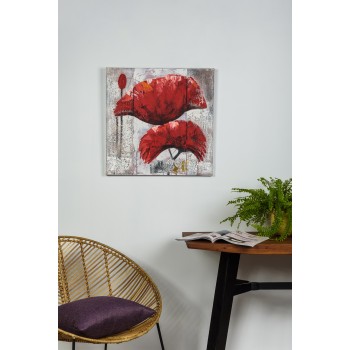 Tablou pictat manual Garoafe rosii, dimensiunea 60x60cm - 1