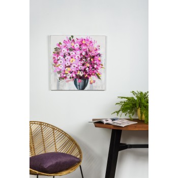 Tablou pictat manual Geranium roz, dimensiunea 60x60cm - 2