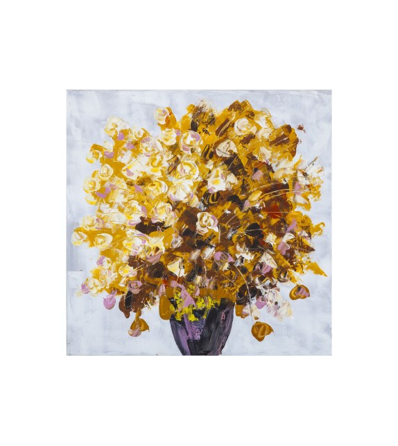 Tablou pictat manual Geranium galben, dimensiunea 60x60cm - 1