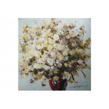Tablou pictat manual Geranium alb, dimensiunea 60x60cm - 1