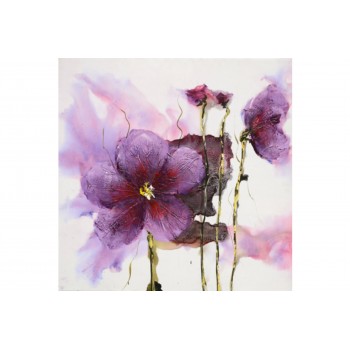 Tablou pictat manual Lilies pink, dimensiunea 60x60cm - 1